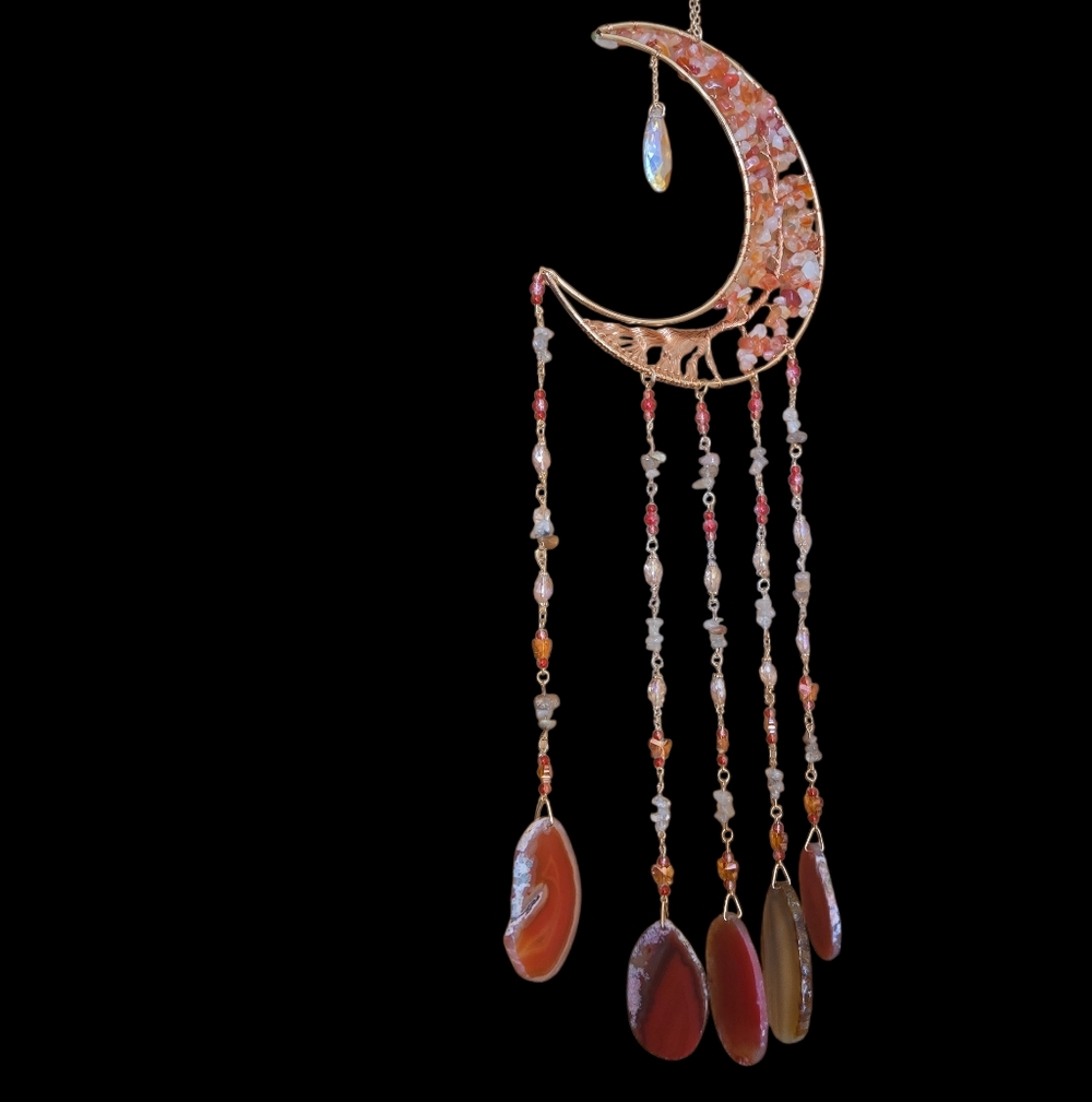 Gemstone Moon Suncatcher Tree Of Life  Handmade Crystal Window Hanging. 300